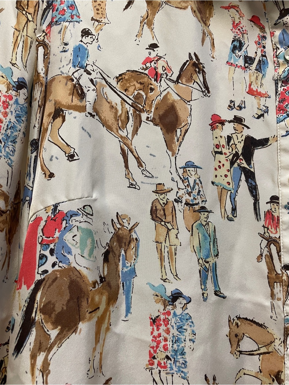 Vintage? J McLaughlin silk twill Equestrian Print Button-Up Shirt - Picture 2 of 5